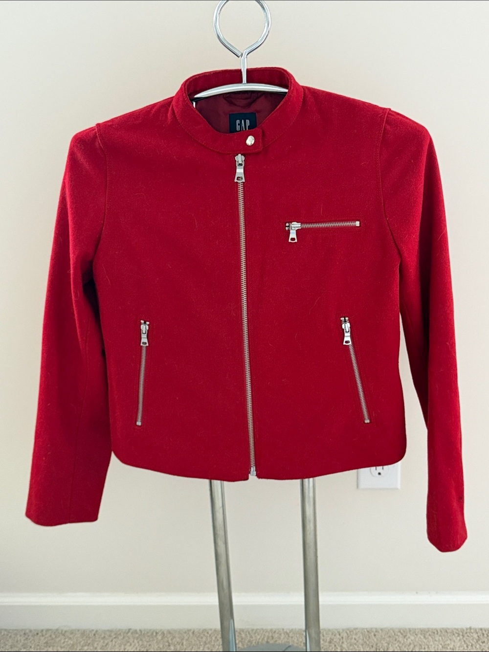 GAP Women's Bright Red Zip-Front Moto Jacket, Size L